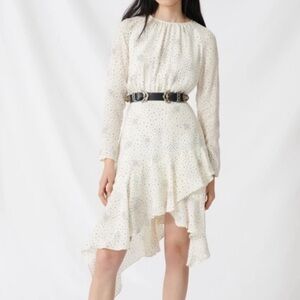 ON HOLD Maje Reto Flowing Dot Print Asymmetrical Hem Dress